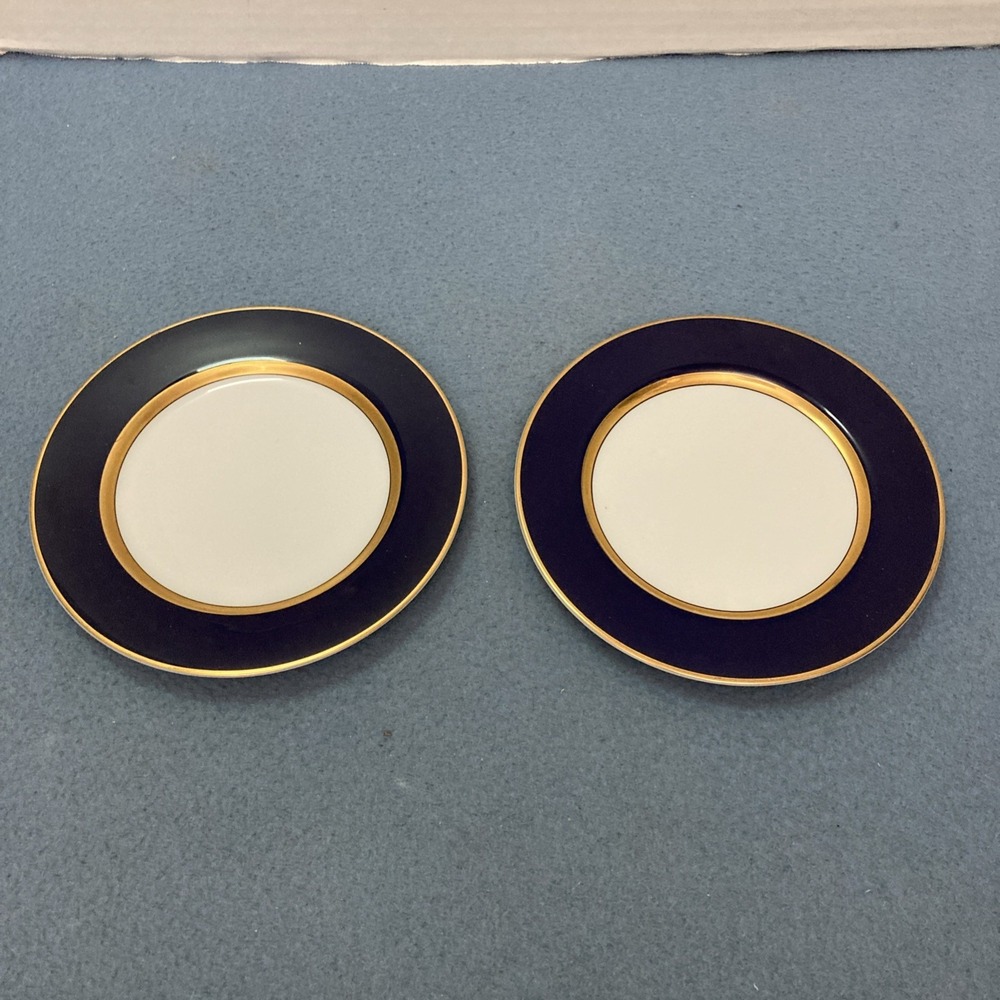Fitz & Floyd Blue & Gold Cobalt Renaisance Inglaze 6.5" Bread Plates - Set of 2
